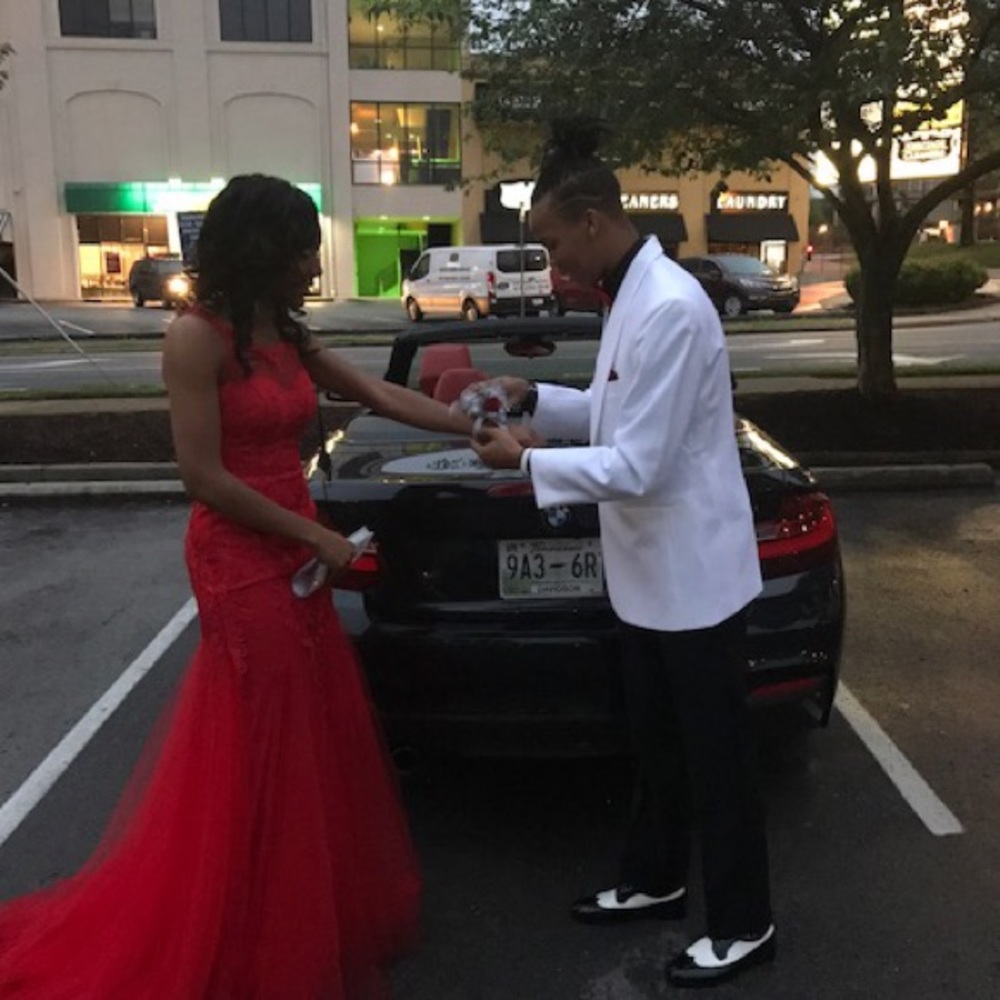 BEAUTIFUL Red Bodycon Prom Dress w/ Tulle Train